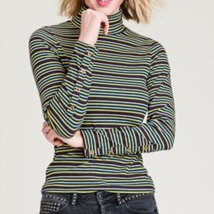 Le Lis Teal Striped Turtle Neck Top